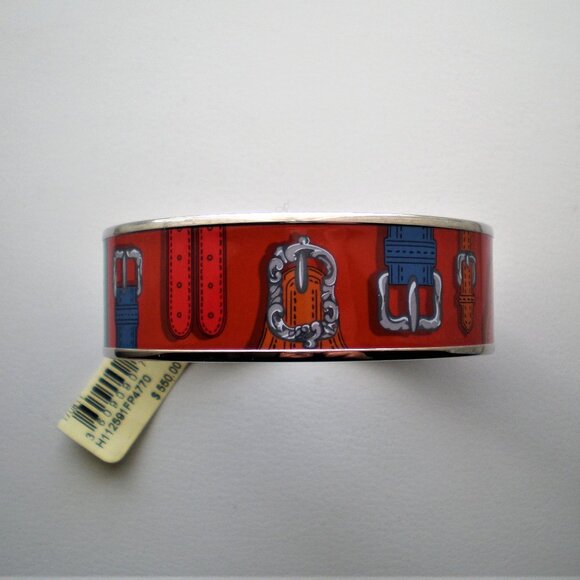 NWT Hermes Harnais Des Presidents Enamel Palladium Plated Wide Bracelet Size 70 - Picture 9 of 12